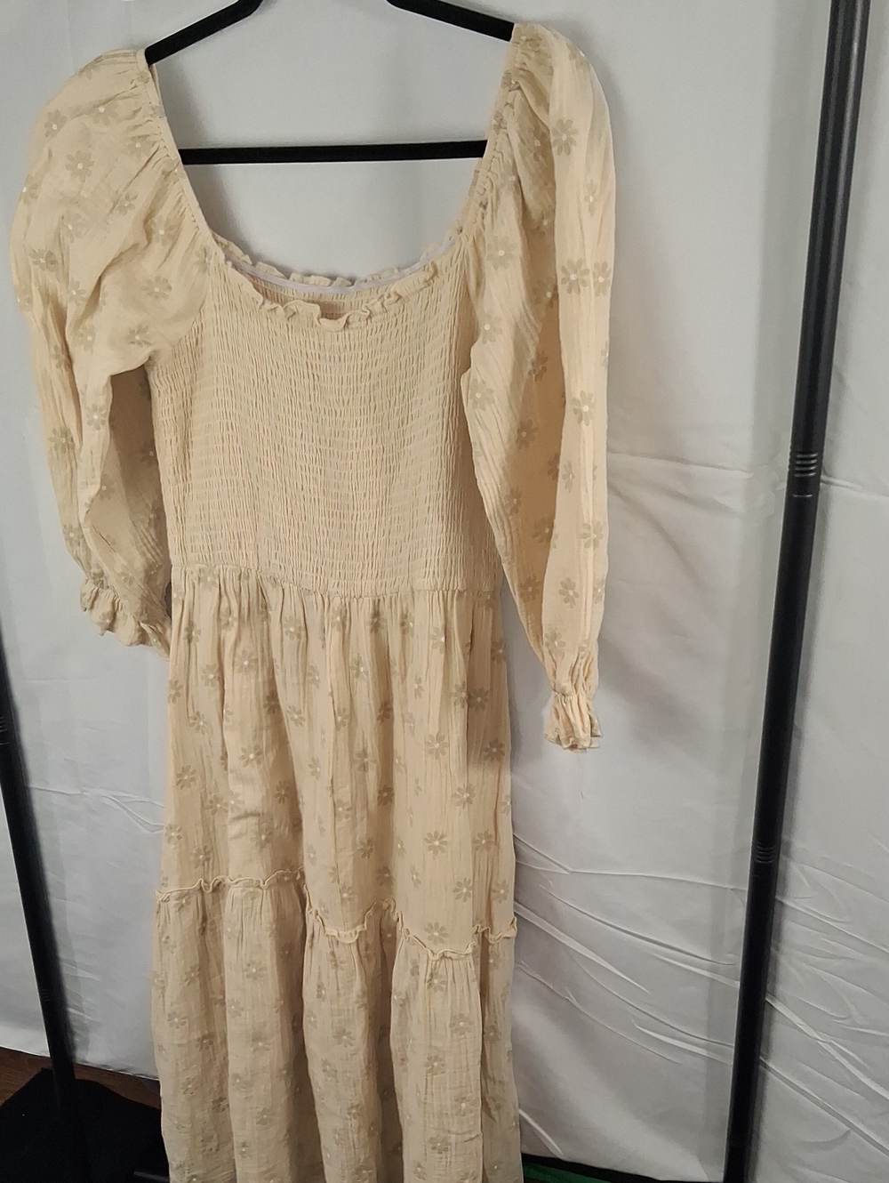 Cream Floral Smocked Womans Dress